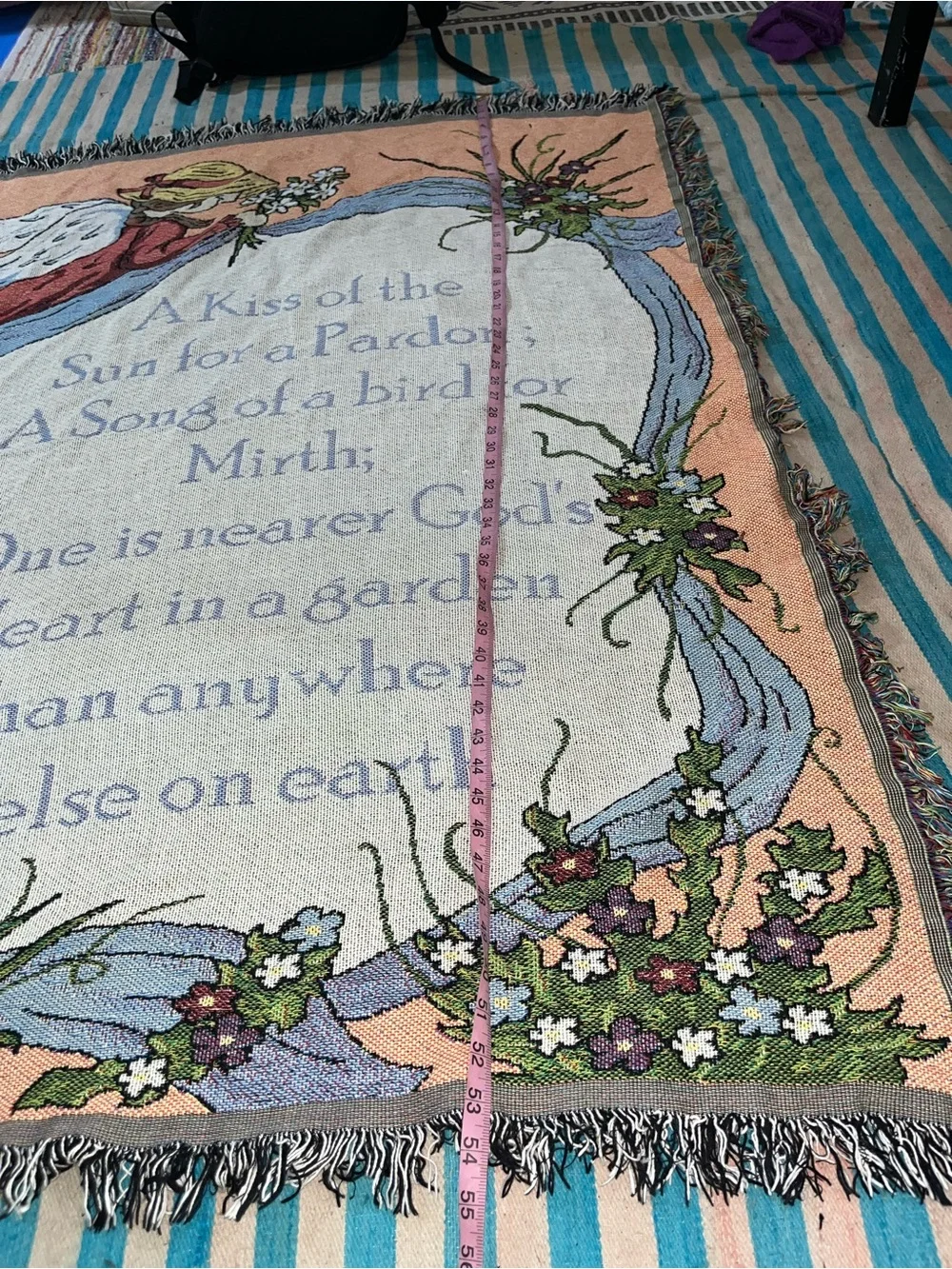Vintage Woven Tapestry Throw Blanket God’s Garden Poem Frances Gurney Floral